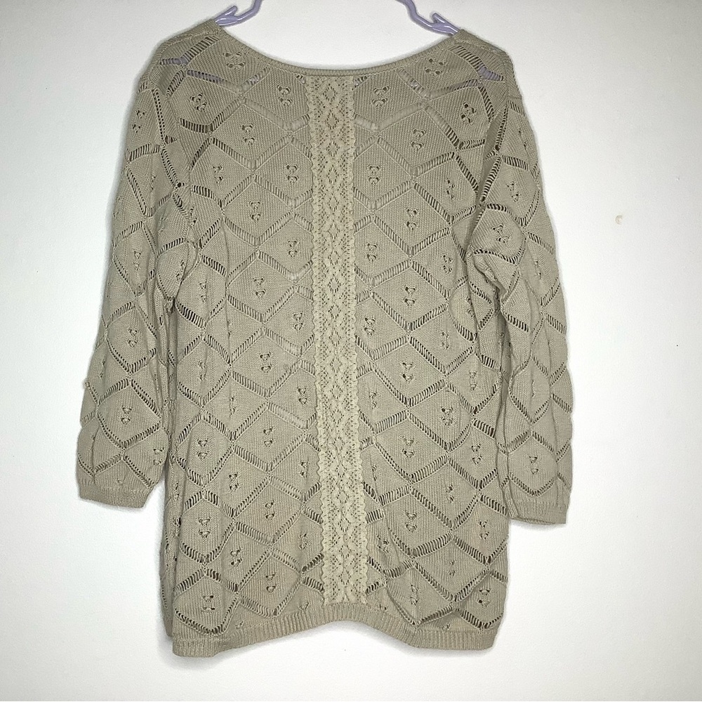 < Christopher & Banks Beige Crochet Knit Sweater Cardigan > - Picture 5 of 5